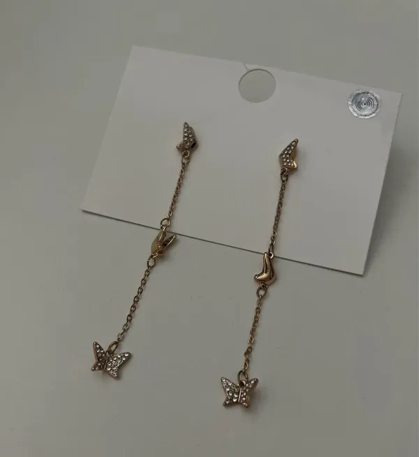 Butterfly Dangle Rhinestone Earrings Gold - Image 3