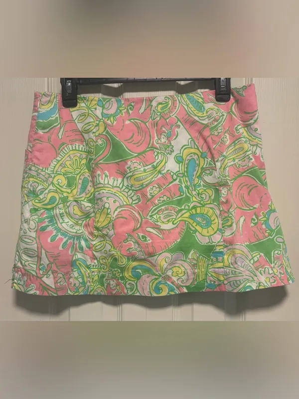 Lilly Pulitzer Pink Green Paisley Print Cotton A-Line Skirt Size 6 - Image 2