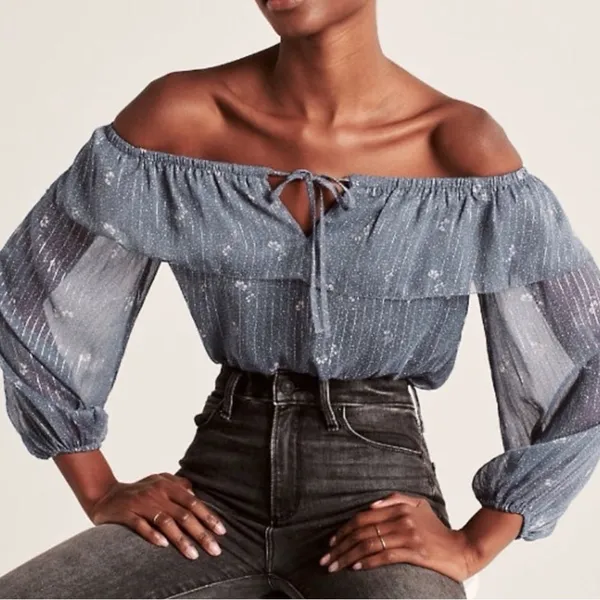 Abercrombie & Fitch Cottagecore Peasant Style Blue Bodysuit Medium - Image 2