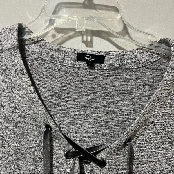 RAILS Leigh V-neck Velvet-ties Long-sleeve Top In Melange Gray Size Large Soft!‎ - Image 5