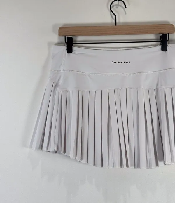 Gold Hinge Women Skort Off White Pleated Mini Tennis Skirt Lined High Waist XL - Image 7