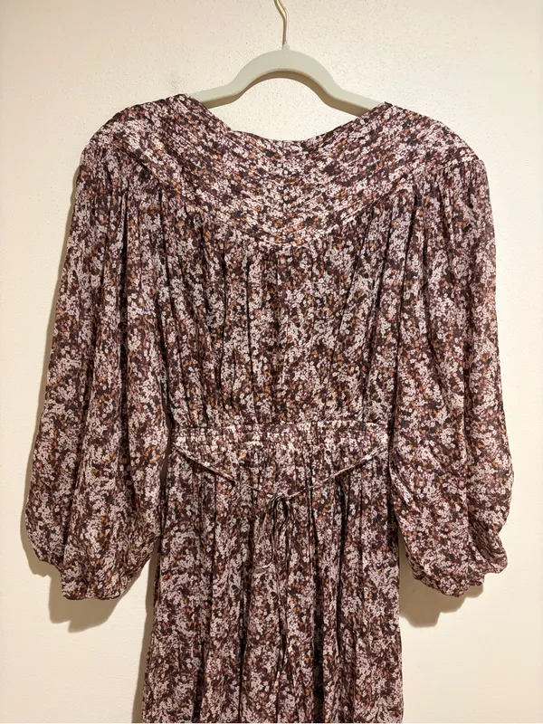 Shona Joy Grace Pin Tuck Tiered Midi Dress Brown Floral Cottagecore Prairie 2 - Image 13