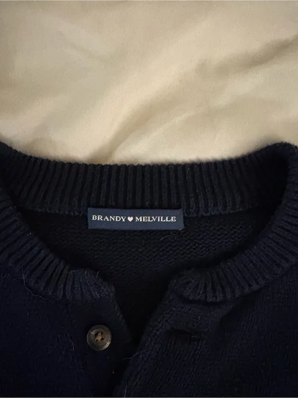 Brandy Melville Navy Crewneck Henley Sweater - Image 2
