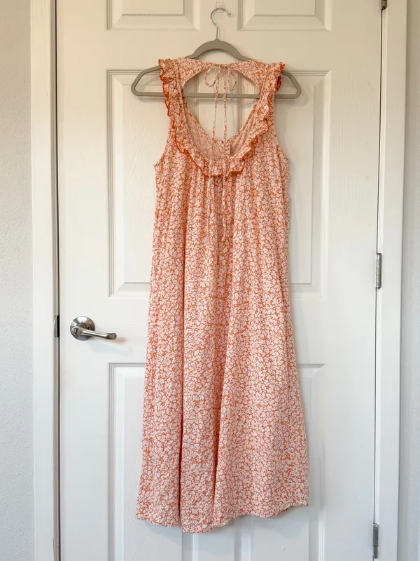 Anthropologie Sleeveless Ruffle Nap Dress in Orange Cottagecore Floral - Image 4