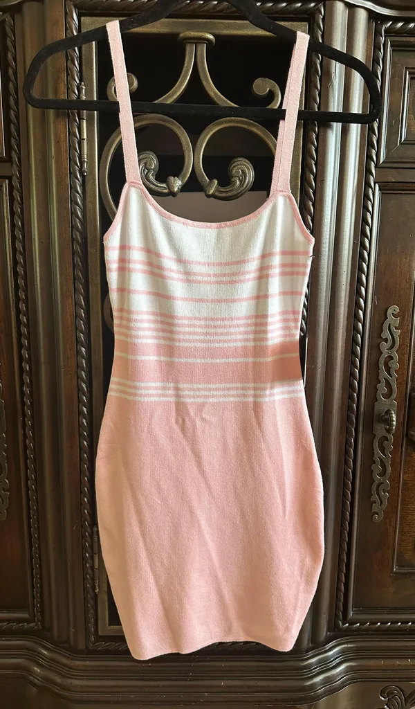 Revolve NWT Superdown Susie Pink & White Striped Knit Dress Size Small - Image 3