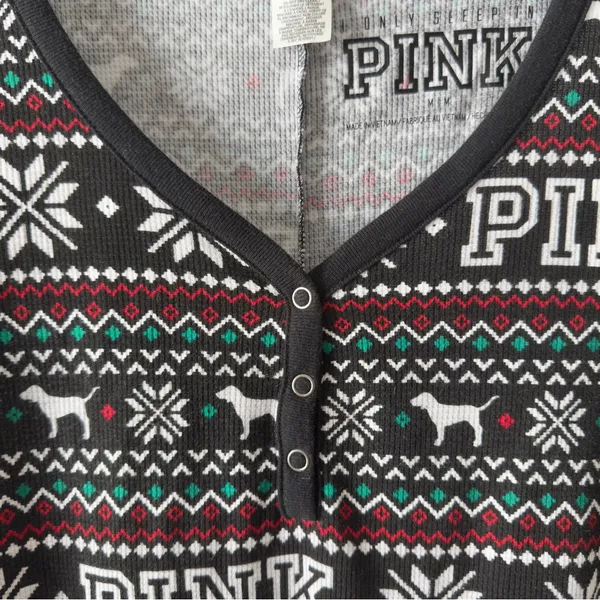PINK Victoria's Secret Fair Isle Dog Patterned Pajama One Piece Onesie Jumpsuit - Image 11