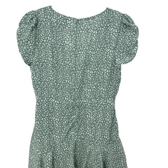 Princess Polly Green White Floral Print V‎ Neck Puff Sleeve Mini Dress Size 4 - Image 2