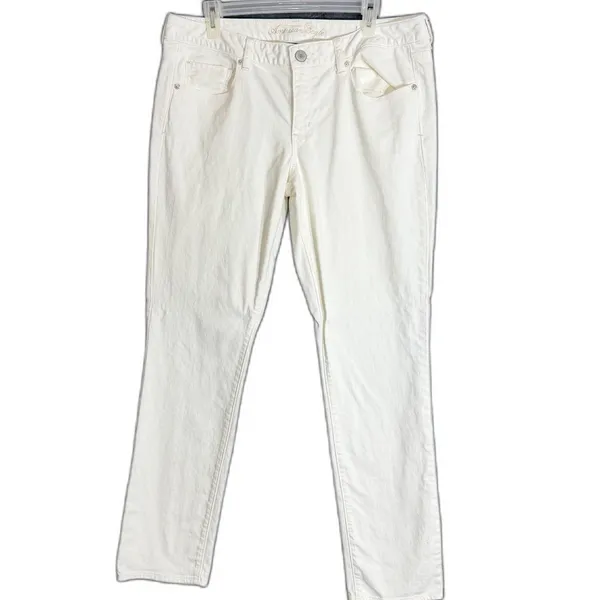 American Eagle Womens Size 14 White Jeans Stretch Straight Leg Denim Casual - Image 2
