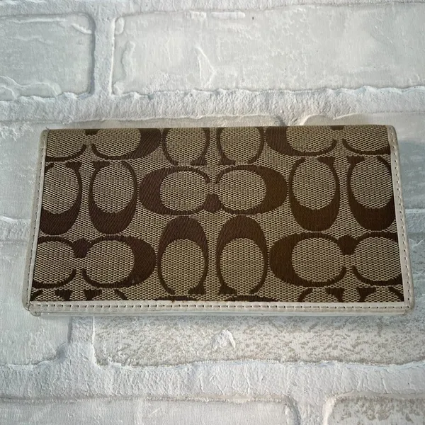 Coach Checkbook Cover Beige‎ Signature C Canvas Leather Trim - Image 7