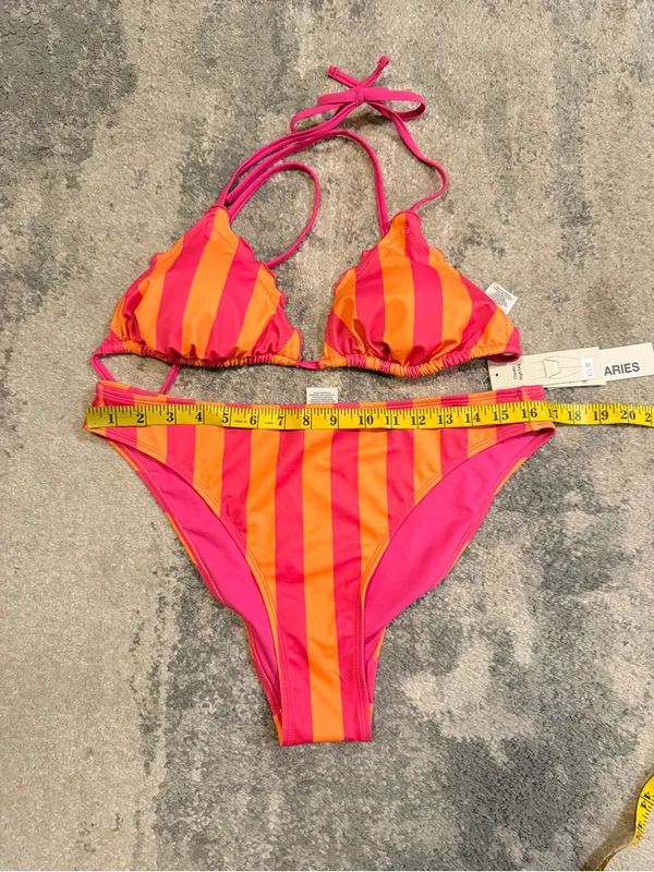 Women's No Boundaries Pink & Orange Striped Triangle Bikini - Image 2