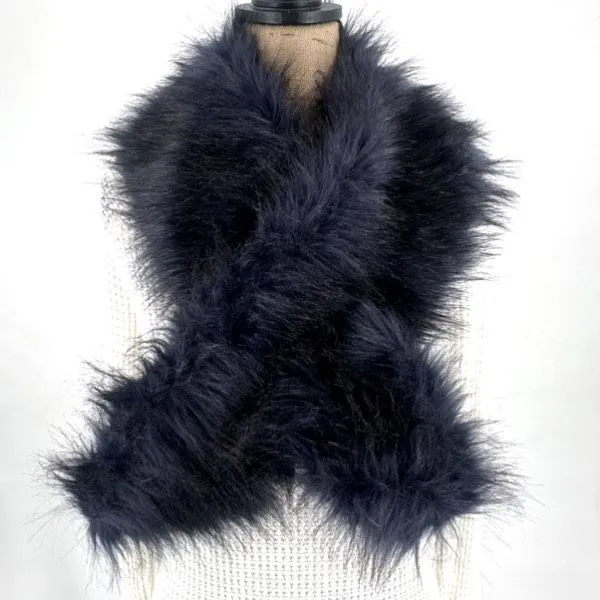 Club Monaco Faux Fur Pull Through Scarf Womens OS‎ Black Winter Collar Stole - Image 3