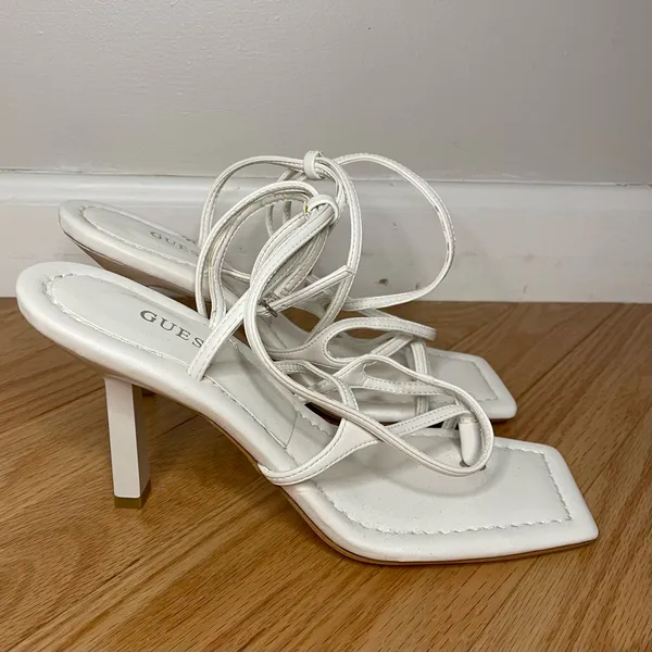 GUESS Leeba Faux Leather Square Toe Strappy Heels, White, Size 7, NWOT - Image 6