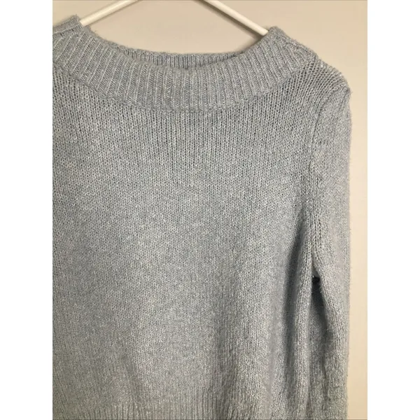 Maeve Anthropologie Sweater Womens M Light Blue Ribbed Collar Ribbed Cuffs - Image 3