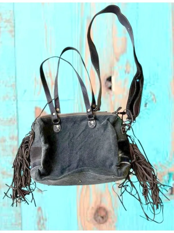 Myra Bag Crashing Waves Crossbody Tote Saddle Blanket Purse Leather Fringe NWOT - Image 9