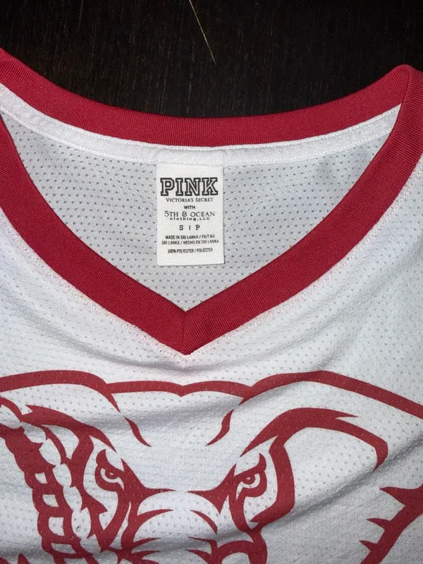 PINK Victoria's Secret White & Red BAMA Football Jersey Top - Image 4