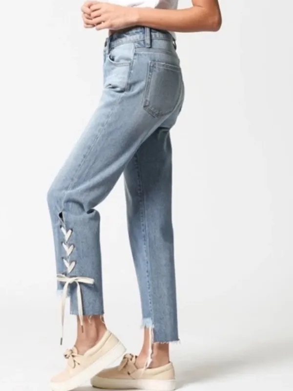 Hidden Tracey Lace-Up Hem Sides Ankle Crop Blue Jeans 29 - Image 3