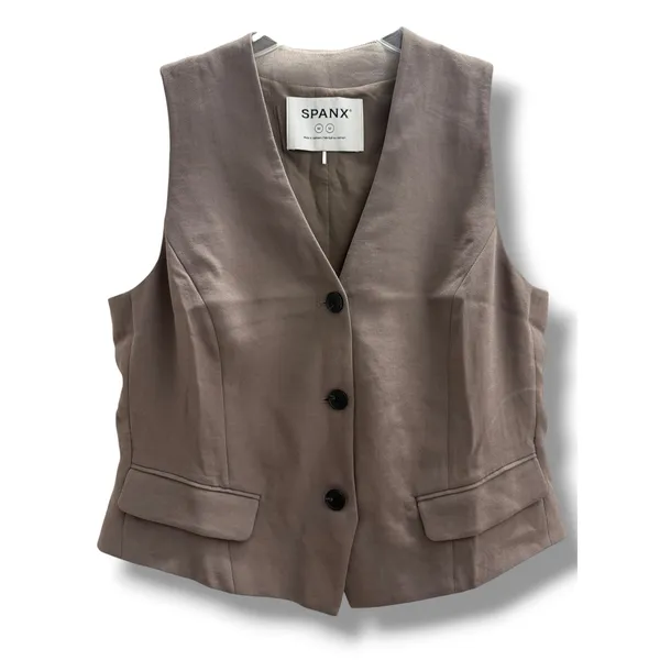 SPANX Carefree Crepe Vest Smoke Gray Womens Medium Tailored‎ Sleeveless Blazer - Image 3
