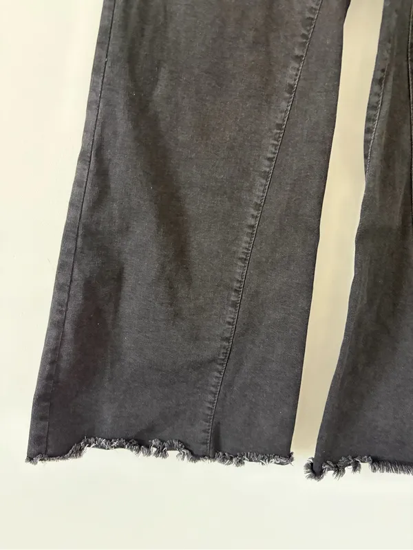 Free People We The Free Pull On Flare Wide Leg Raw Hem Bell Bottom Jeans Black - Image 4