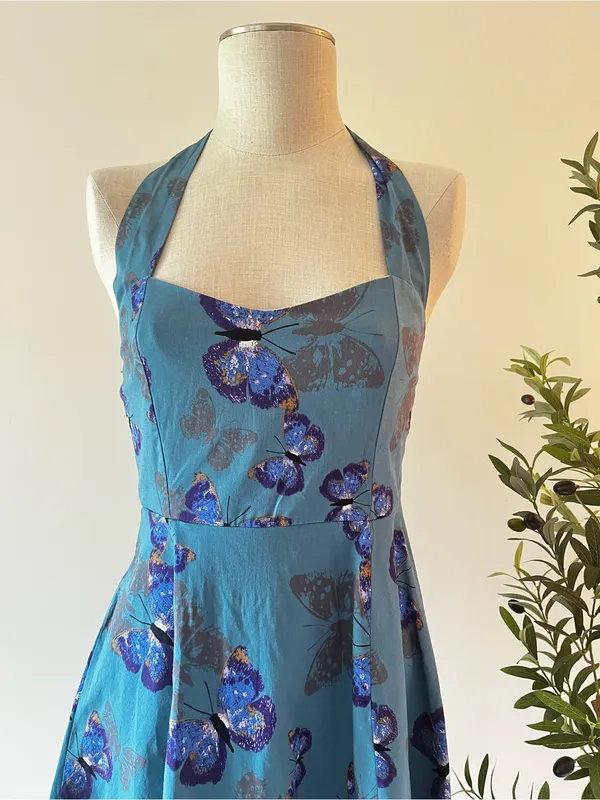 Whimsical teal Blue Butterfly Halter Dress with tulle ruffle - Image 2