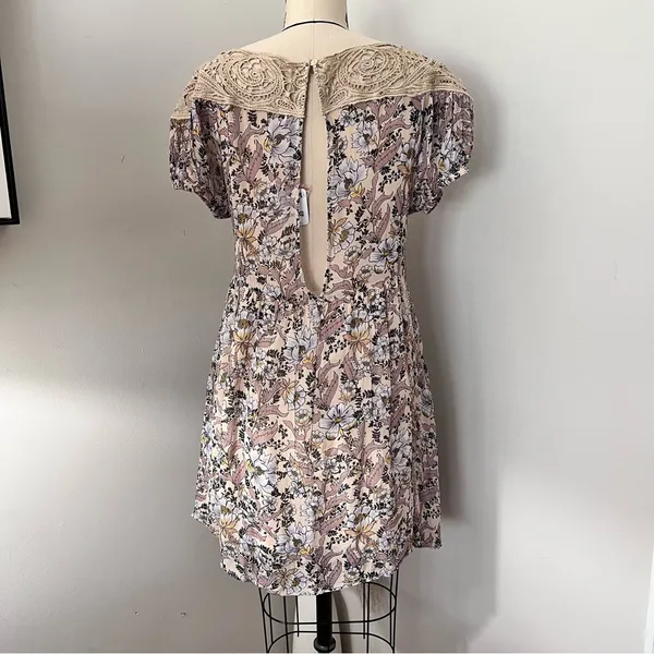 Free People Margot Ivory Printed Mini Dress with Lace Trim Size Extra Small $168 - Image 11