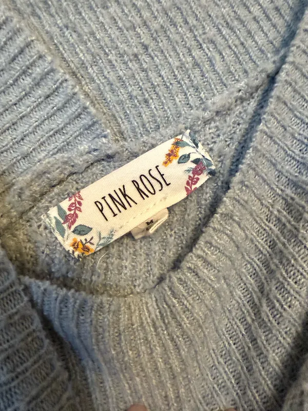 Pink Rose Comfy Blue V-neck Sweater - Image 4