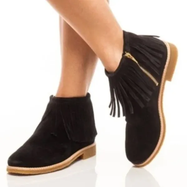 EUC Kate Spade Leather Betsie Fringed Ankle Boots Black Size 6 - Image 9