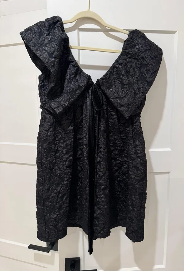 Sugarlips Arielle Jacquard Mini Babydoll Dress Black - Image 4