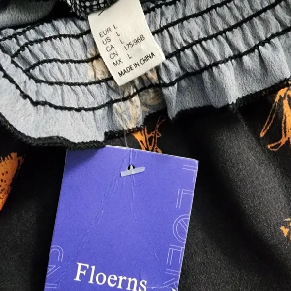 NWT Floerns Womens Cottagecore Dress Black Orange Floral Smocked Mock Neck L - Image 4