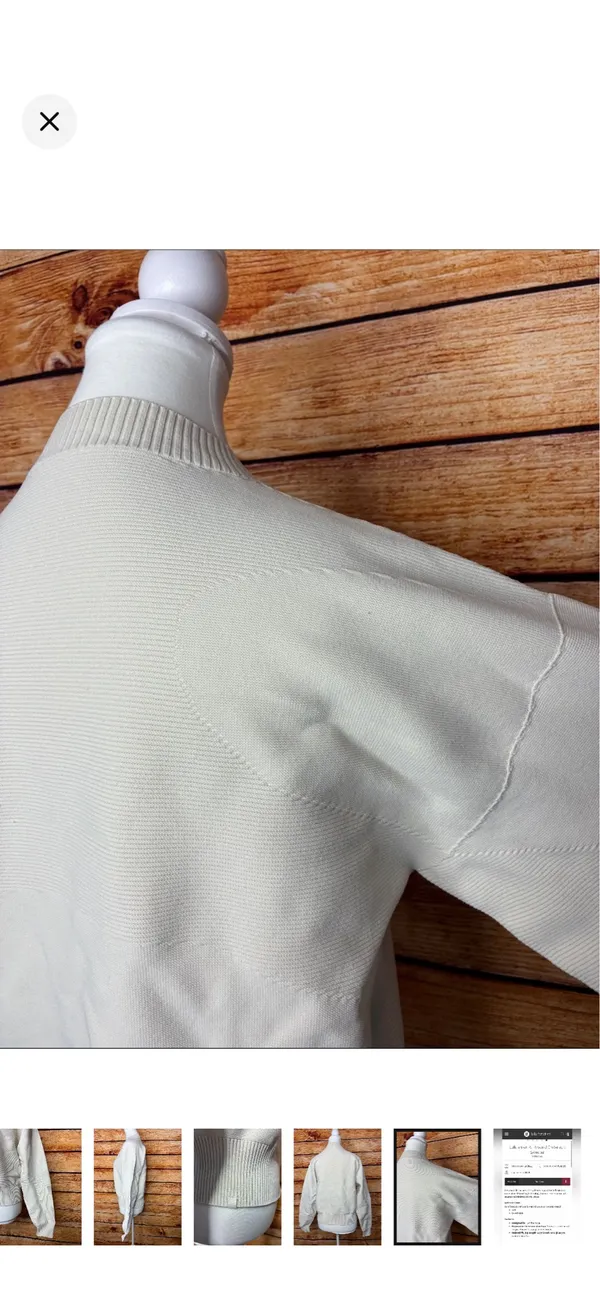 Lululemon All Around Crewneck Sweater White Opal Like New Size 8. Size tag missing- use measurements. Stretchy structured material. See pics for more info. Style W3ERJS 19.5-20.5” bust - Image 10
