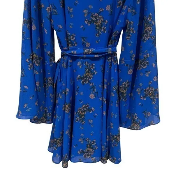 Free People Lilou Printed Bell Sleeve Dress in Cobalt Combo Fairycore Feminine S - Image 8
