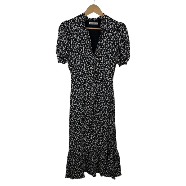 Reformation Reeds Ruffle Floral Georgette Midi Dress Size 0 Black Minimalist - Image 2