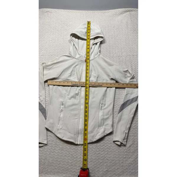 Lululemon Athletica Womens Full Zip Hooded Jacket Cream Size 10 Striped Sleeves - Image 4