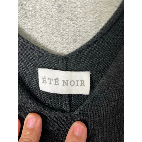 Été Noir Pima Cotton Charcoal Knit Mini Dress Minimalist Euro Chic Ribbed Sheath - Image 6