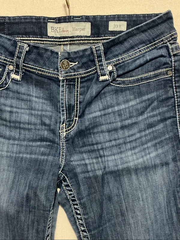 BKE Indigo Boot Cut Jeans with White Topstitching - Image 4