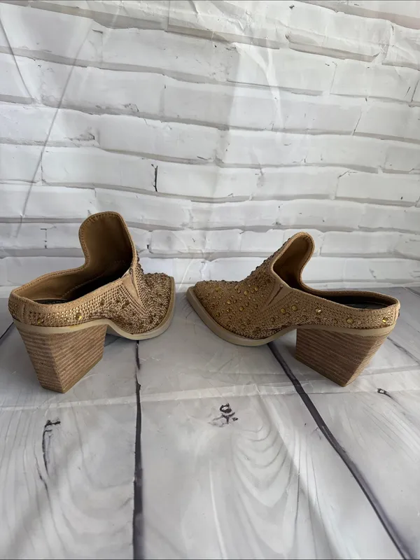 Vintage Havana Dante Gold Rhinestone Pointed Toe Low Heel Mule - NWOB - Image 6