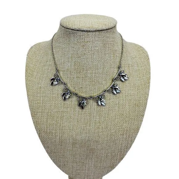 Vintage Krementz Silver Tone Crystal Leaf‎ Flowers Wedding Bridal 15" Necklace - Image 5