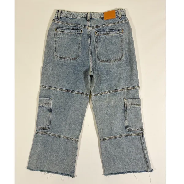 Avec Les Filles Distressed Utility Cargo Jeans Light Wash Wide Leg Size 28 - Image 7