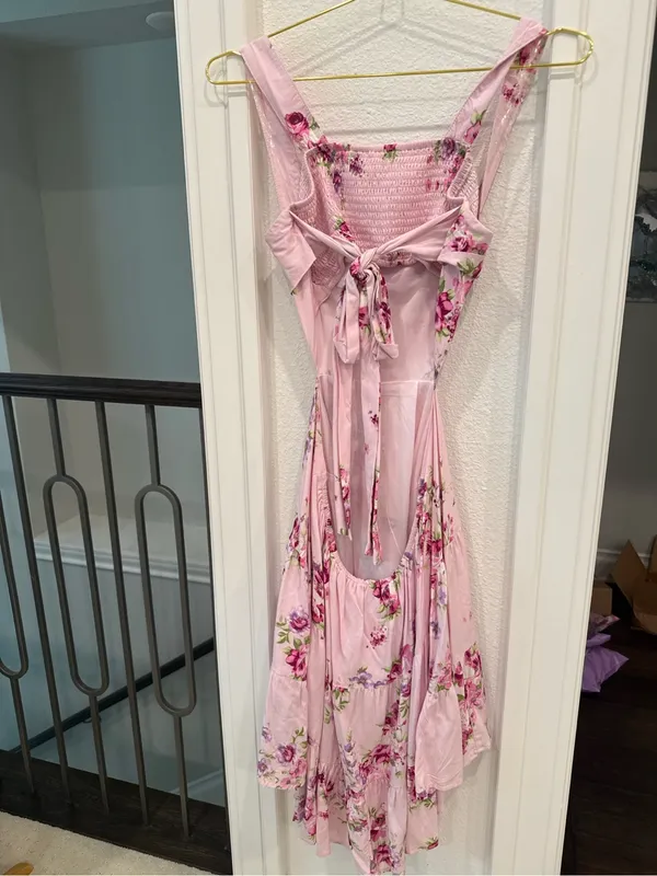 Listicle NWT Pink Floral High Low Midi Dress Smocked Back M - Image 5