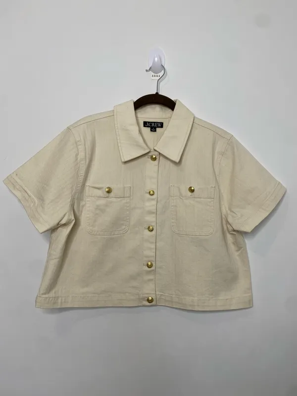 J.Crew Ecru Denim Cropped Button Up - Image 8
