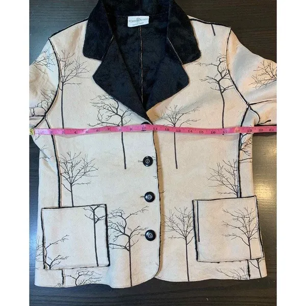 Robert Kitchen Suede Jacket Women's‎ Small Canada Coat Faux Fur Cream Trees - Image 9