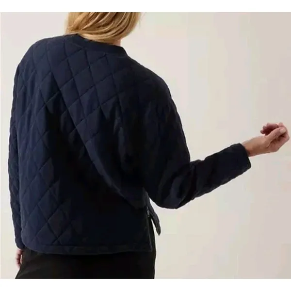 Athleta Sweatshirt Navy Blue Retroplush Quilted Crewneck Side Zippers size Small - Image 14