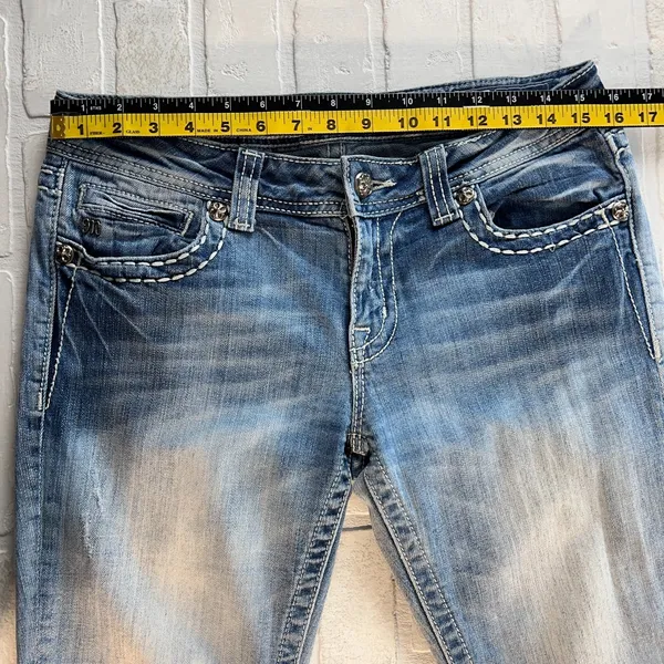 Miss Me‎ Boot Jeans 30 Blue Denim Y2K Cross Bling Studded Pockets Stretch Denim - Image 12
