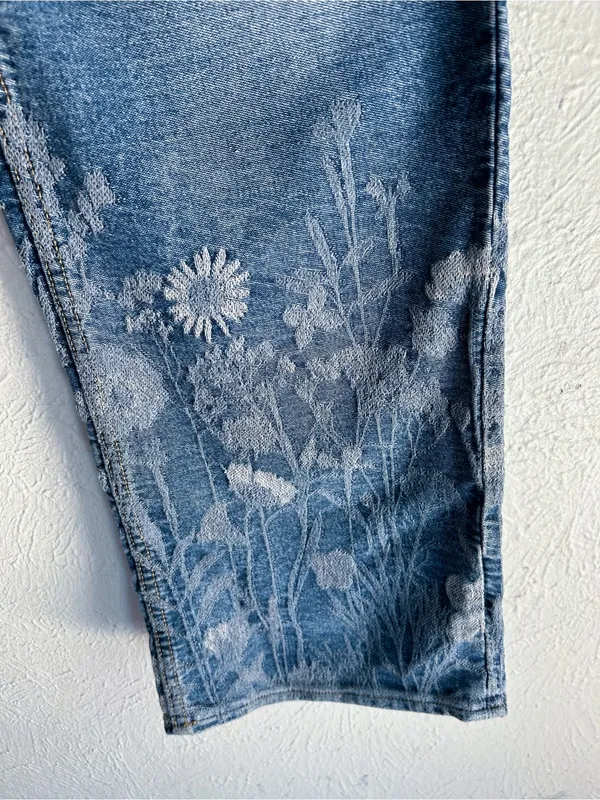 Golden Goose Deryn Floral Jacquard Straight Leg Jeans Medium Wash Denim Size 29 - Image 4