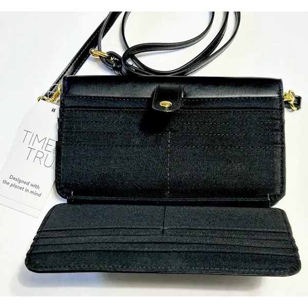 Time and Tru Eden Flap Wallet Crossbody Bag Black Faux Leather Clutch Purse NWT - Image 4