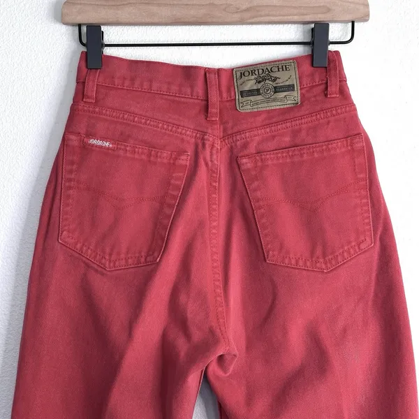 Vintage 90s JORDACHE 100% Cotton Red High Rise Jeans Sz 7/8 23” XS Butter mom - Image 2