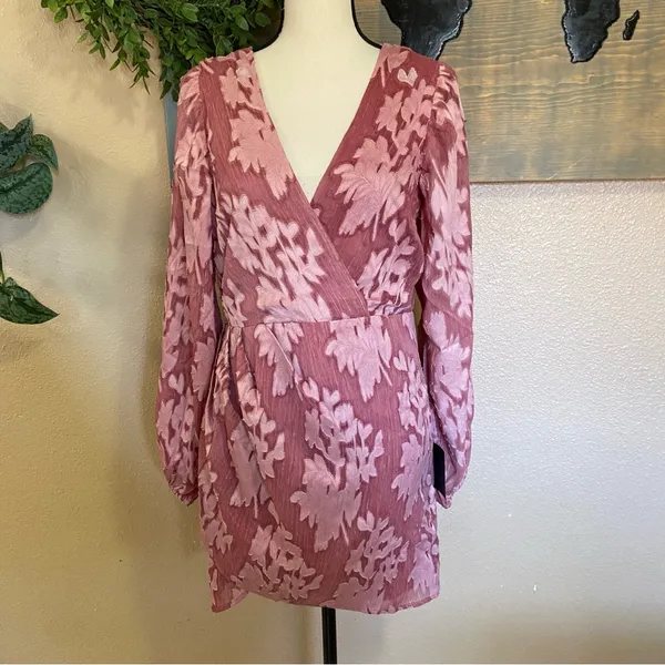 Lulus Meant to Shine Mauve Floral Jacquard Mini Dress - Size M - Image 4