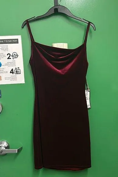 Apparel Embellished Cowl Neck Velvet Dress in Wine - Image 3