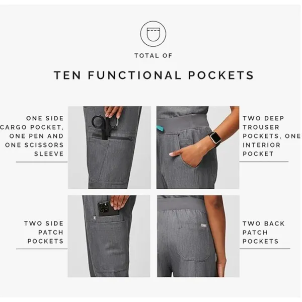 Figs High Waisted Yola Skinny Straight Leg Scrub Pants Graphite XS - Image 3