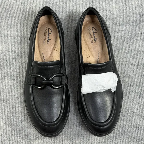 Clarks Collection Size-10M Women Zylah Top Casual Slip-On Loafer Black Leather - Image 9