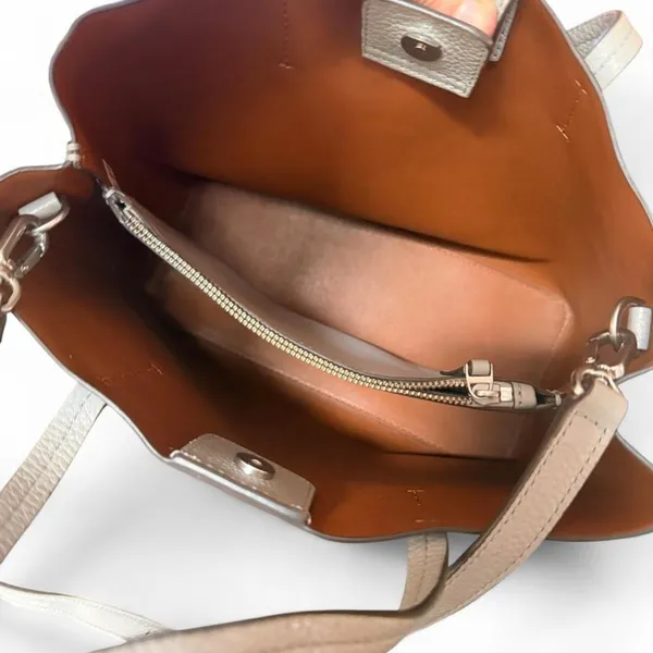 Tory Burch Blake Small Pebbled Leather Tote Gray Crossbody Satchel Bag - Image 2
